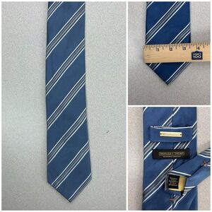 Donald J Trump Tie Signature Collection Blue Gray Striped 100% Silk Gold Bar